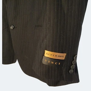 NWT Vinci Super 150's Suit Jacket Black Pinstripe Lined Men's 48R - Picture 1 of 6