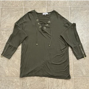 Calvin Klein Forrest Green Blouse With Ties and Zippers on the Sleeves Sz S - Picture 1 of 2
