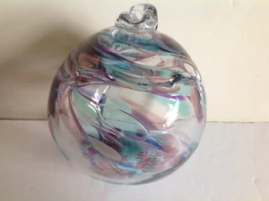 Hand Blown Art Glass Ornament Gazing Iridescent Amethyst Witches Ball 5" - Picture 1 of 7