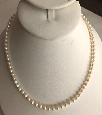 16 1/2"  4mm PEARL NECKLACE WITH 14K YELLOW GOLD CLASP, DOUBLE KNOTTED - Image 1 of 4