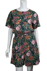 Vintage Floral Mom Romper Playsuit Size M Drawstring Elastic Waist Pockets - Picture 1 of 12