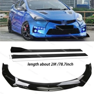 For Hyundai Elantra Front Bumper Lip Splitter Spoiler Kit +78" Side Skirts Gloss - Image 1 of 4