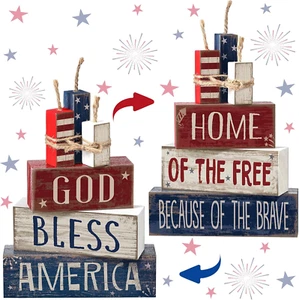 4 Pcs 4Th of July Table Decorations Reversible Memorial Day Table Centerpiece Re - Picture 1 of 12