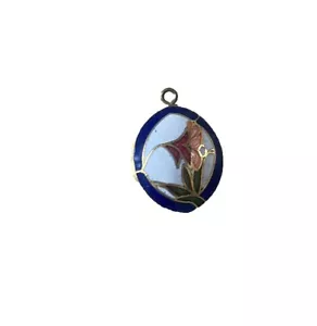 Vintage Cloisonné Necklace Pendant Floral Blue Red Blue - Picture 1 of 3