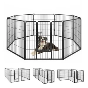 8 Panel Pet Fence 32'' Height Indoor Outdoor w/ Door & Locking Latch Metal Frame - Picture 1 of 9