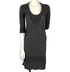 Katherine Dress Tunic Grey Size 10 3/4 Sleeve Flowers Fine Knit Wool Blend - Picture 1 of 14