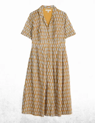 Ex Seasalt Women’s Cotton Button Up Dress in Textured Leaf Deep Sienna (Defect) - Image 1 of 3