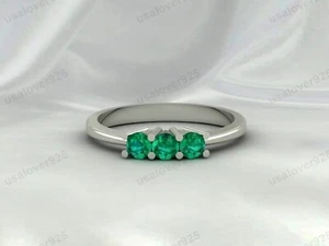 Unica fascia donna smeraldo tre pietre, anello argento sterling 925 gioielli - Foto 1 di 24