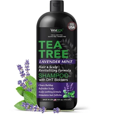 Shampoo alla menta alla lavanda Tea Tree con olio di tea tree puro al 100% per prurito - 16 fl oz - Immagine 1 di 4