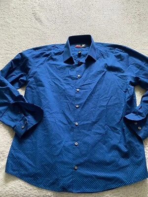 Camisa J. Ferrar Hombre Manchada Manga Larga Abotonada Azul Talla XL 17-17.5 34/35 Foto 1 de 4