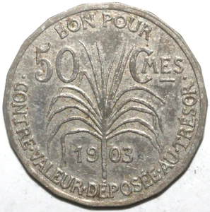 French Guadeloupe 50 Centimes Coin 1903 KM# 45 France Colony Caribbean Fifty - Picture 1 of 2