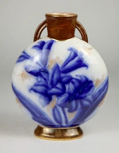 Lt. 19th C. Alsager Adderley Floral Porcelain Vase Flow Blue with Gold accents - Picture 1 of 16