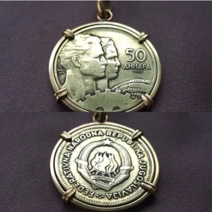 1955 REPUBLIC OF YUGOSLAVIA ART DECO INSPIRED 50 DINARA COIN PENDANT. - Picture 1 of 1