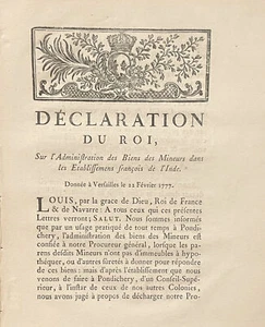 Declaration of the King 1777 French Property in India - Picture 1 of 3