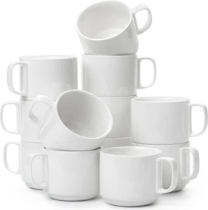 Stackable Coffee Mugs, White, 12 Pack, 12 Oz (350 ml), Porcelain Coffee Ceramic - Picture 1 of 6
