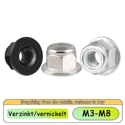 M3-M8 Bundmuttern Selbstsichernd Verzinkt/Nickel Stopmuttern mit Flansch DIN6926 - Bild 1 von 4
