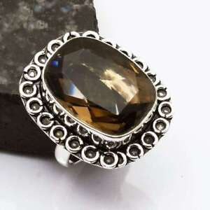 Smoky Quartz Ethnic Handmade Gift For Friend Ring Jewelry US Size-8.5 AR 3172