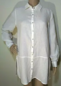 Camisa túnica TAHARI con botones pequeña 100 % LINO manga larga con lengüeta enrollable rosa pálido claro - Imagen 1 de 5