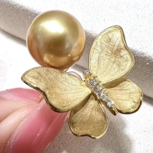 Elegante ANILLO PERLA ORO REDONDO MAR SUR 10-11MM 925S(MJ) - Imagen 1 de 3