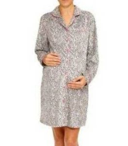 Maternity Nightgown Fleece Dream Cafe Gray Winter Long Sleeve Pajamas-size S - Picture 1 of 7