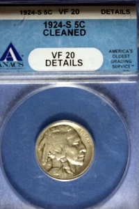 1924 - S ANACS VF 20 DETAILS (CLEANED) BUFFALO NICKEL!! #B6242 - Picture 1 of 2
