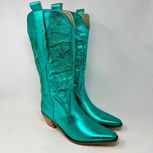 Markenlose Damenstiefel Größe 10 1/2 (41) Metallic türkis Western Cowboy Cowgirl Rodeo - Bild 1 von 10