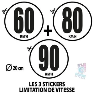 60- 80 - 90 - 3 LIMITATIONS VITESSE BUS TRACTEUR POIDS LOURD ADHÉSIF - STICKERS - Picture 1 of 1