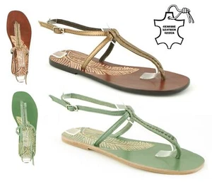 SEÑORAS MUJERES NUEVAS SANDALIAS PLANAS GLADIADOR VERANO TANGA ZAPATOS TALLA - Imagen 1 de 12