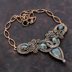 "Collar ajustable envuelto en alambre labradorita hecho a mano diseñador de cobre 18,0" - Imagen 1 de 7