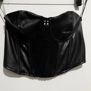 ZARA Women’s Faux Leather Black Corset Cropped Top Strapless Size XS NEW - Picture 1 of 9