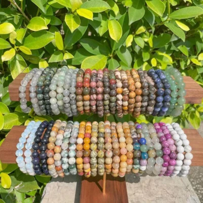 6mm 8mm High Quality Handmade Natural Gemstone Healing Crystal Stretch Bracelets - Image 1 of 4