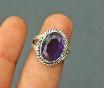 Аметист кольцо 925 пробы кольцо ручной работы драгоценный камень кольцо женское кольцо 8 США - Изображение 1 из 2