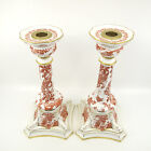 RED AVES by ROYAL CROWN DERBY 10 5/8" Pair Large Candlesticks GORGEOUS Excellent