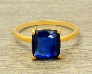 Natural 8.5X8.5 mm Square Ring Kyanite Gemstone Solid 14K Yellow Gold Ring - Picture 1 of 4