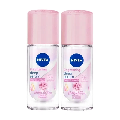 2x NIVEA Roll-On Brightening Serum Deodorant 48H Hokkaido Rose No Alcohol 40ml - Image 1 of 4