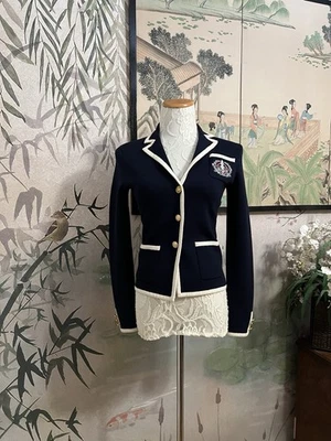Ralph Lauren Blazer Jacket Knit Size S Navy Preppy  Read Description Flaws - Image 1 of 4