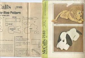 M 2183 sewing pattern 18" long Gentle LION & Puppy DOG Hound sew stuffed ANIMALS - Picture 1 of 1