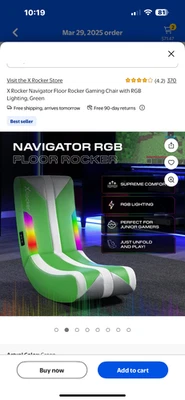 Silla balancín de piso plegable sin brazos X Rocker con iluminación GB, verde Foto 1 de 3