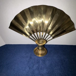 Vintage Large 80s Brass Fan Candlestick Holder Wall Sconce Mount Candleholder - Picture 1 of 5