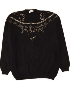 ELIOS Womens Crew Neck Jumper Sweater UK 16 Large Black Angora DA58 - Picture 1 of 3