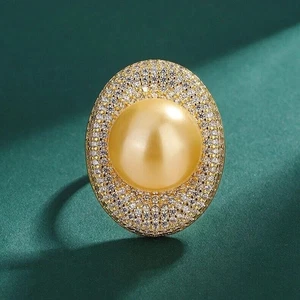 new AAAA 11-12 mm Round natural south sea Gold pearl ring 925S can adjust - Picture 1 of 4