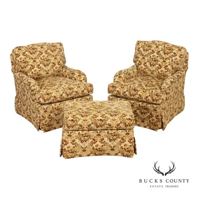 Sherrill Furniture Pair of Swivel Rocking Armchairs & Ottoman - Image 1 of 4