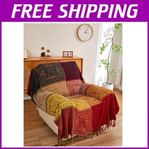 Versatile Bohemian Throw Blanket - Chenille Jacquard 60" x 75" for All Ages - Picture 1 of 9