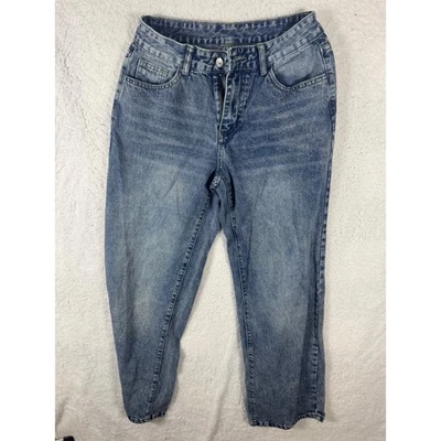 Shein Acid Wash High Waisted Cropped Jeans Denim Blue Jean Mom Jean Style - Image 1 of 4