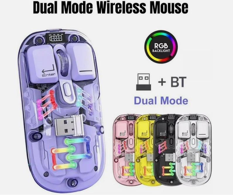 Transparent Wireless Bluetooth Mouse USB-C Rechargable Gaming For PC Laptop UK - Image 1 of 4