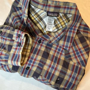 Patagonia Herren Hemd Gr. M braun blau kariert Langarm Knopf Western Wandern - Bild 1 von 9