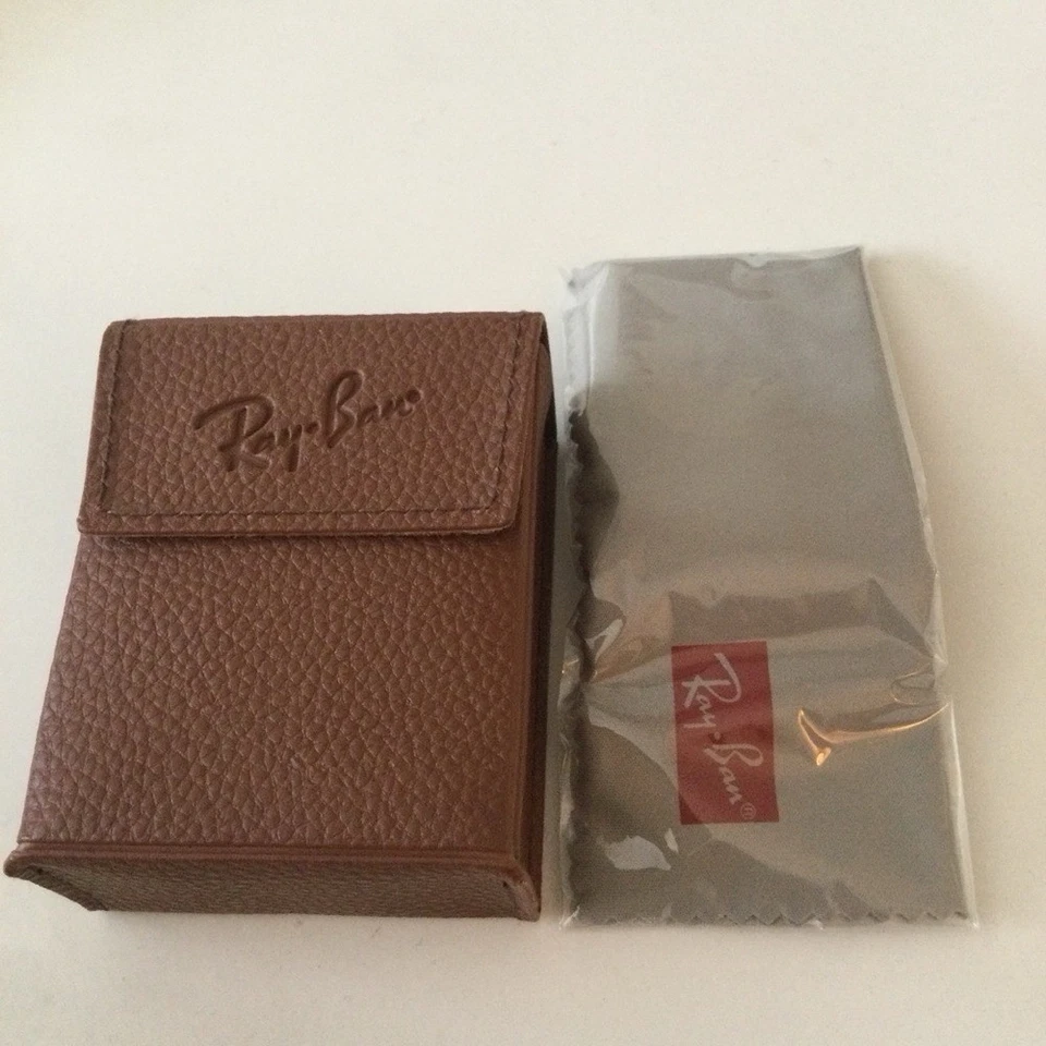 RAY-BAN LEATHER CASE FOR FOLDING SUNGLASSES BROWN WITH CLOTH NEW - Image 1 of 4