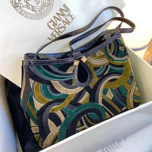 GIANNI VERSACE Handtasche Schultertasche Allover Muster Samt mit Tasche 99431K Authen - Bild 1 von 10