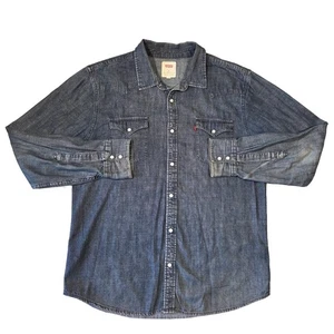 Levis Denim Shirt Men XL Western Long Sleeve Pearl Snap Cowboy 90s Country Rodeo - Picture 1 of 7