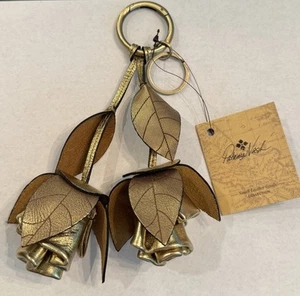 Patricia Nash Burnish Rose Key Fob Charm Keychain Leather Antique Gold NWT - Picture 1 of 8